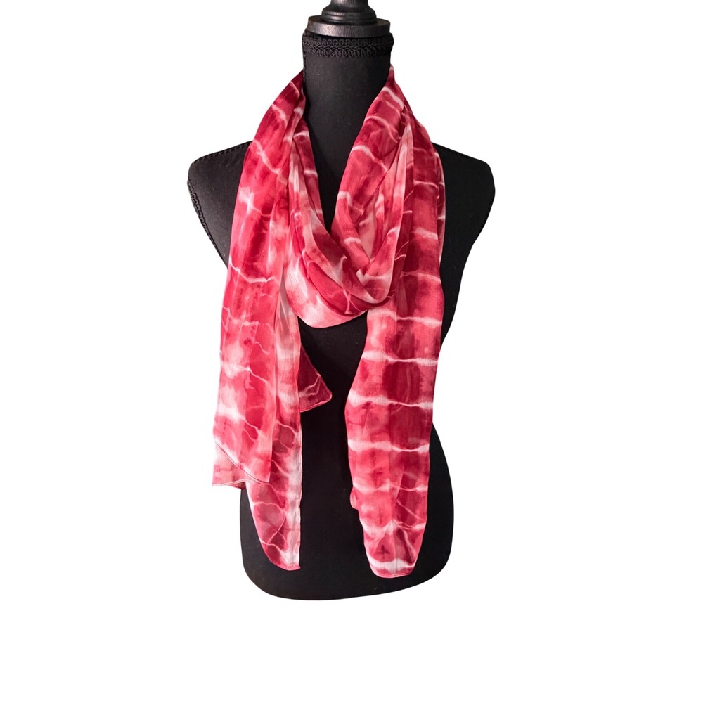 Nine West Pink Tie Dye Scarf Lightweight Sheer Boho Festival Coastal Grandmother